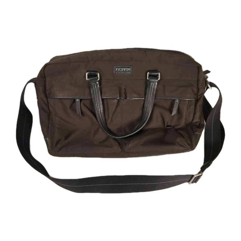 Coach 70681 Varick Nylon Messenger Bag Laptop Brown Briefcase Unisex 16x11x4.5
